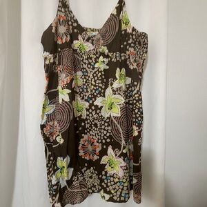 Old Navy Brown Floral Sleeveless Cami sundress with Lime and Orange Accents
